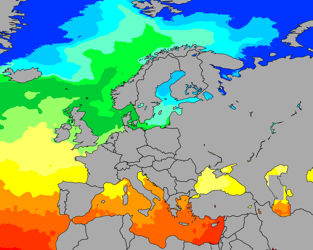World, Europe - Mediterranean, USA - Caribbean Sea Temperature (Temperatura Apei Marii pentru Europa - Mediterana USA - Caraibe si insulele Canare)