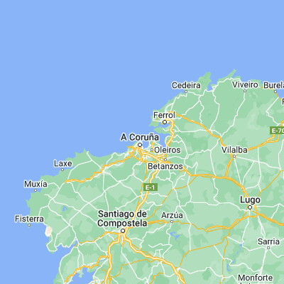 Map showing location of A Coruña (43.371350, -8.396000)