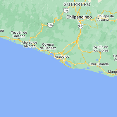 Map showing location of Acapulco de Juárez (16.863360, -99.890100)