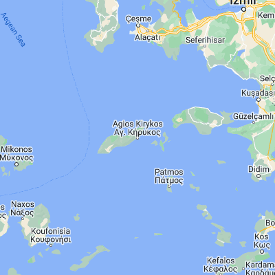 Map showing location of Ágios Kírykos (37.614720, 26.294440)