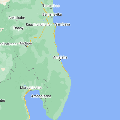 Map showing location of Antalaha (-14.900330, 50.278760)
