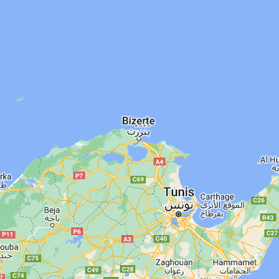 Map showing location of Bizerte (37.274420, 9.873910)