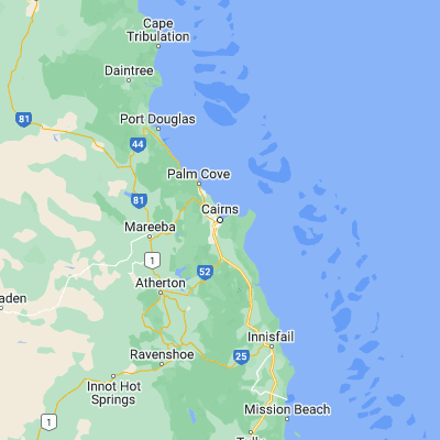 Map showing location of Cairns (-16.923040, 145.766250)
