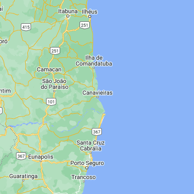 Map showing location of Canavieiras (-15.675000, -38.947220)