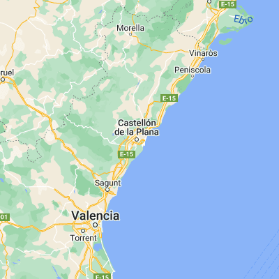 Map showing location of Castelló de la Plana (39.983330, -0.033330)