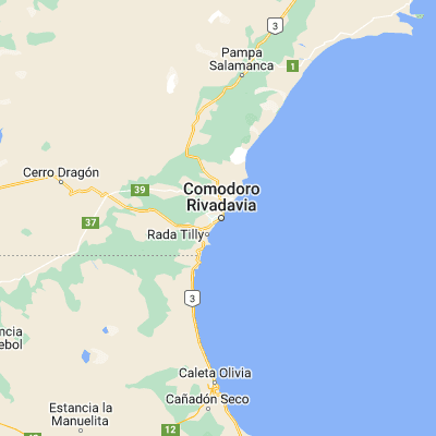 Map showing location of Comodoro Rivadavia (-45.866670, -67.500000)