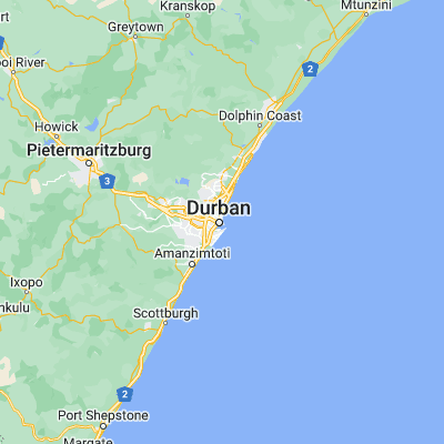 Map showing location of Durban (-29.857900, 31.029200)