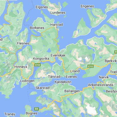 Map showing location of Evenskjer (68.584910, 16.575460)