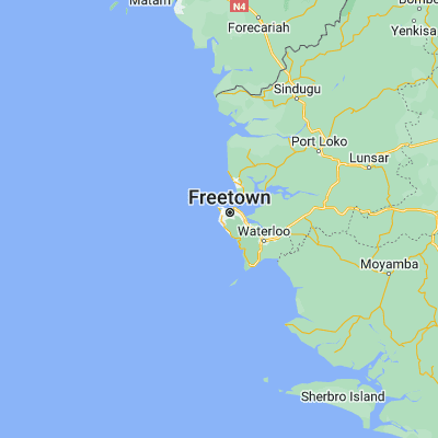 Map showing location of Freetown (8.431940, -13.289720)