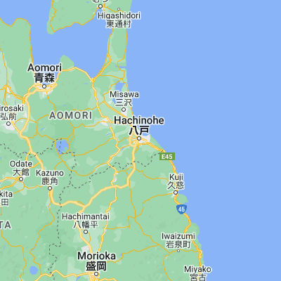 Map showing location of Hachinohe (40.500000, 141.500000)