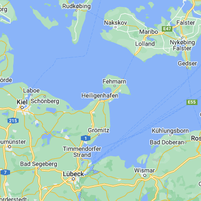 Map showing location of Heiligenhafen (54.369640, 10.980220)