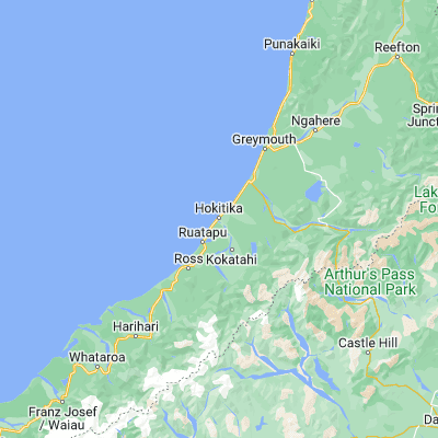Map showing location of Hokitika (-42.716670, 170.966670)