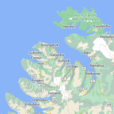Map showing location of Ísafjörður (66.075490, -23.124000)