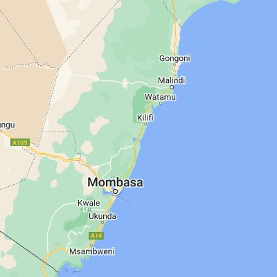 Map showing location of Kilifi (-3.630450, 39.849920)