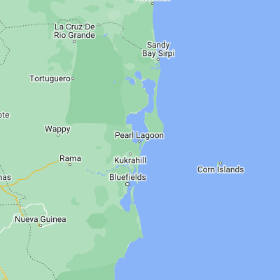 Map showing location of Laguna de Perlas (12.342940, -83.671230)