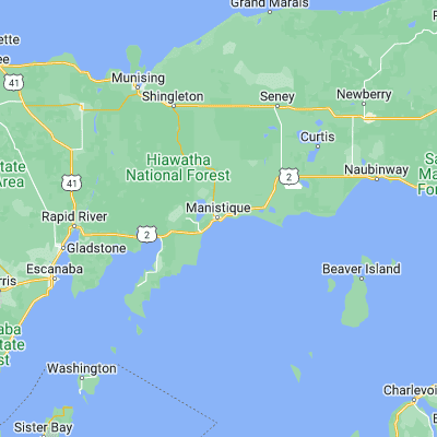 Map showing location of Manistique (45.957750, -86.246250)