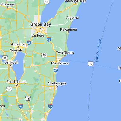 Map showing location of Manitowoc (44.088610, -87.657580)