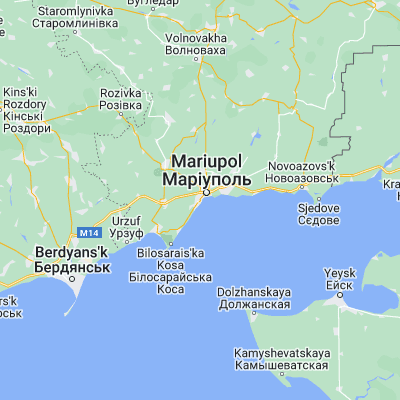Map showing location of Mariupol' (47.066670, 37.500000)
