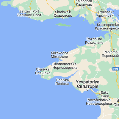 Map showing location of Mizhvodne (45.587510, 32.845010)