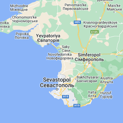 Map showing location of Mykolayivka (44.967140, 33.614430)