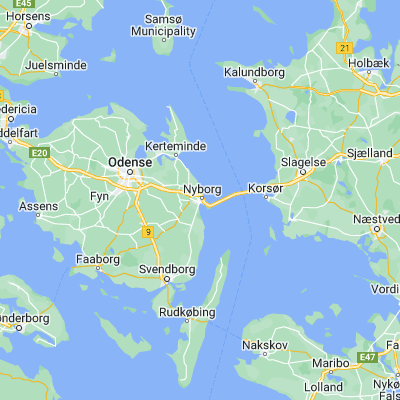 Map showing location of Nyborg (55.312740, 10.789640)