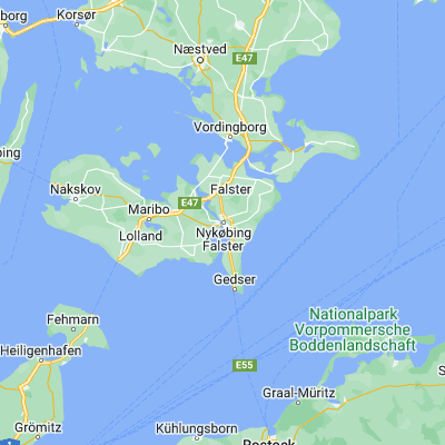 Map showing location of Nykøbing Falster (54.769060, 11.874250)