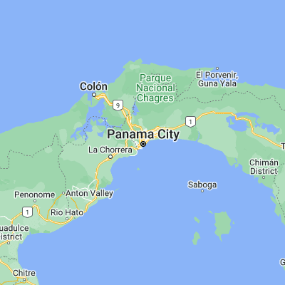 Map showing location of Panamá (8.993600, -79.519730)