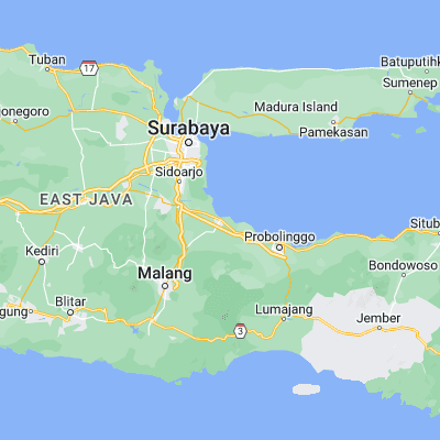 Map showing location of Pasuruan (-7.645300, 112.907500)