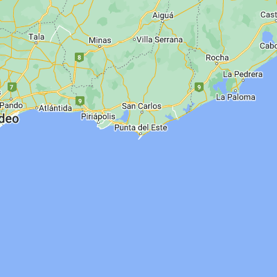 Map showing location of Punta del Este (-34.966670, -54.950000)