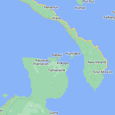Map showing location of Rabaul (-4.196710, 152.172150)