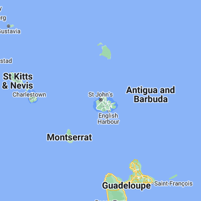 Map showing location of Saint John’s (17.116670, -61.850000)