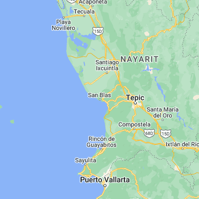Map showing location of San Blas (21.543740, -105.284580)