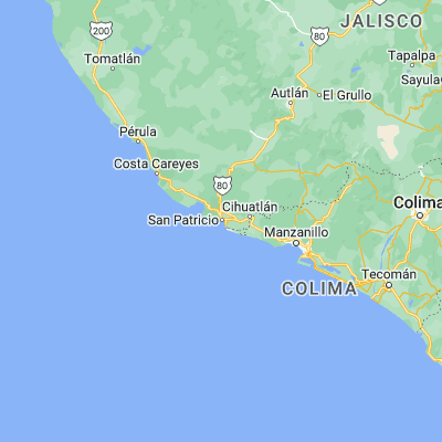 Map showing location of San Patricio (19.224720, -104.703410)