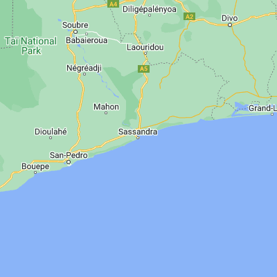 Map showing location of Sassandra (4.950000, -6.083330)