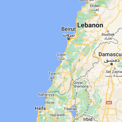 Map showing location of Sidon (33.563060, 35.368890)