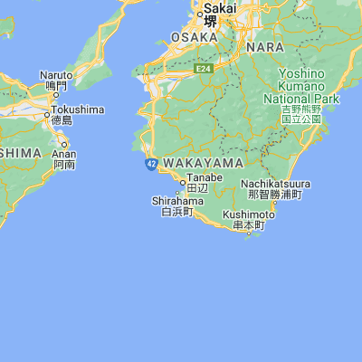 Map showing location of Tanabe (33.733330, 135.366670)
