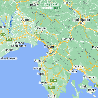 Map showing location of Trieste (45.648610, 13.780000)