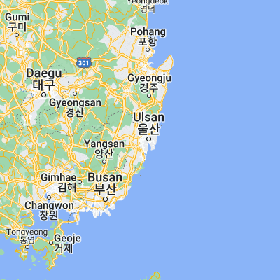 Map showing location of Ulsan (35.537220, 129.316670)