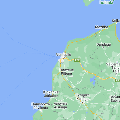 Map showing location of Ventspils (57.389440, 21.560560)