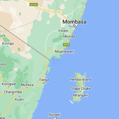 Map showing location of Wasini Island (-4.666667, 39.383333)