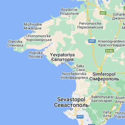 Map showing location of Yevpatoriya (45.200910, 33.366550)
