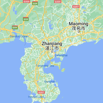Map showing location of Zhanjiang (21.281450, 110.342710)