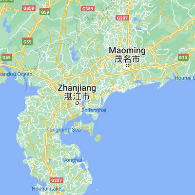Map showing location of Zhongshan (21.322560, 110.582910)
