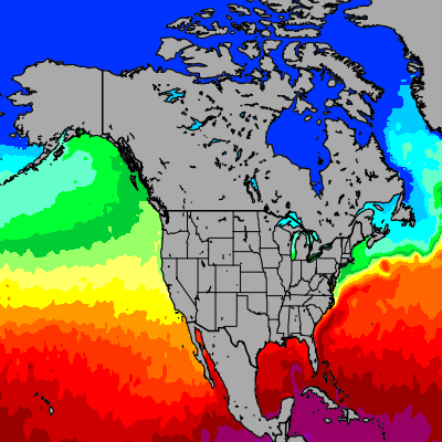 Today North America sea temperatures