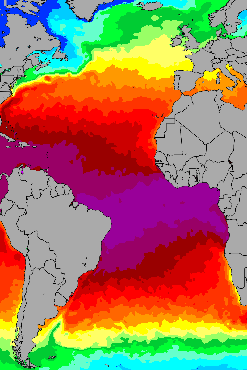 Atlantic Ocean Sea Temperature and Map