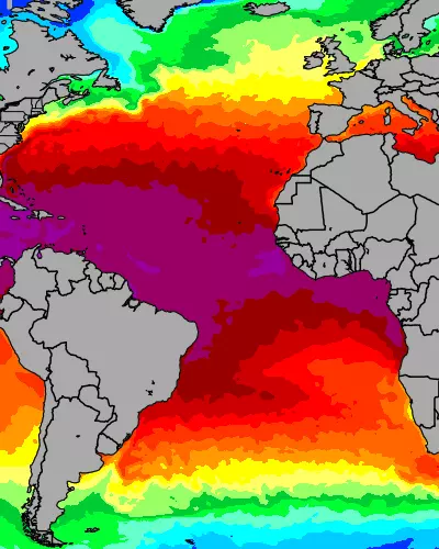 Atlantic Ocean temperature map