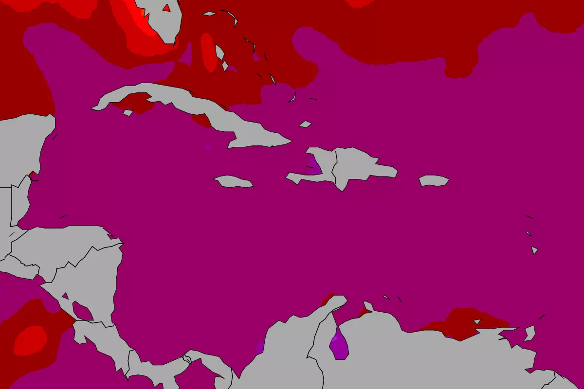 Current Caribbean Sea sea temperatures heatmap