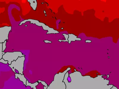 Caribbean Sea temperature map