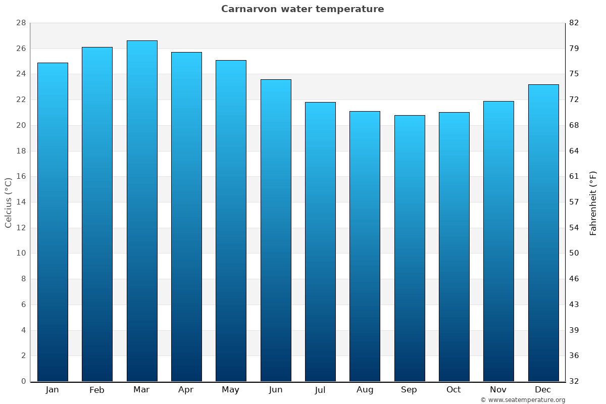 Carnarvon average water temp chart
