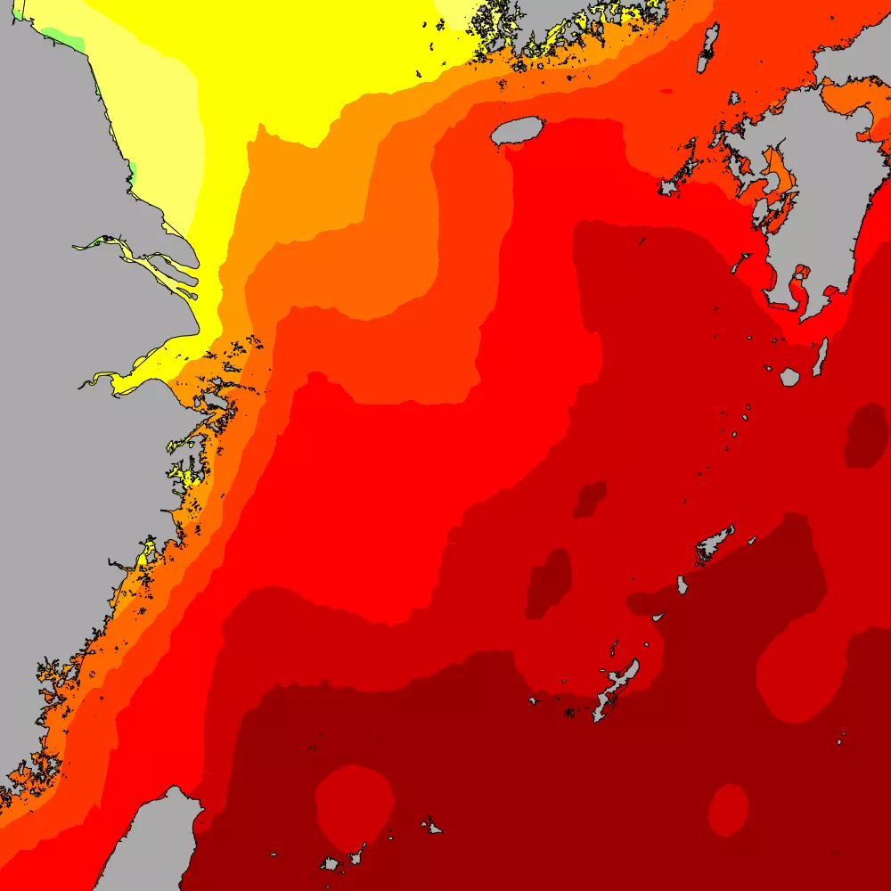 Current East China Sea sea temperatures heatmap